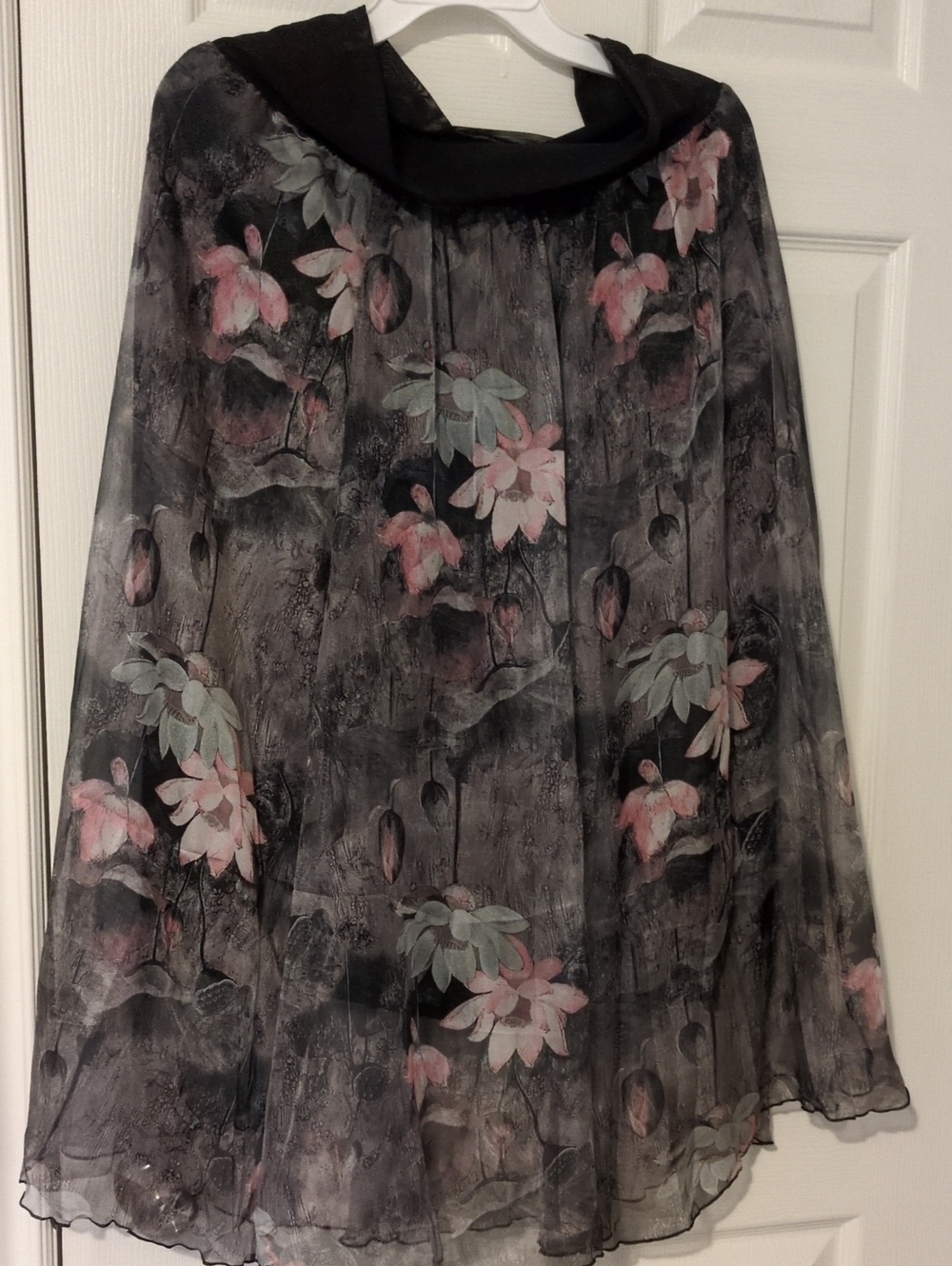 Floral Sheer A-Line Skirt in Black and Pink